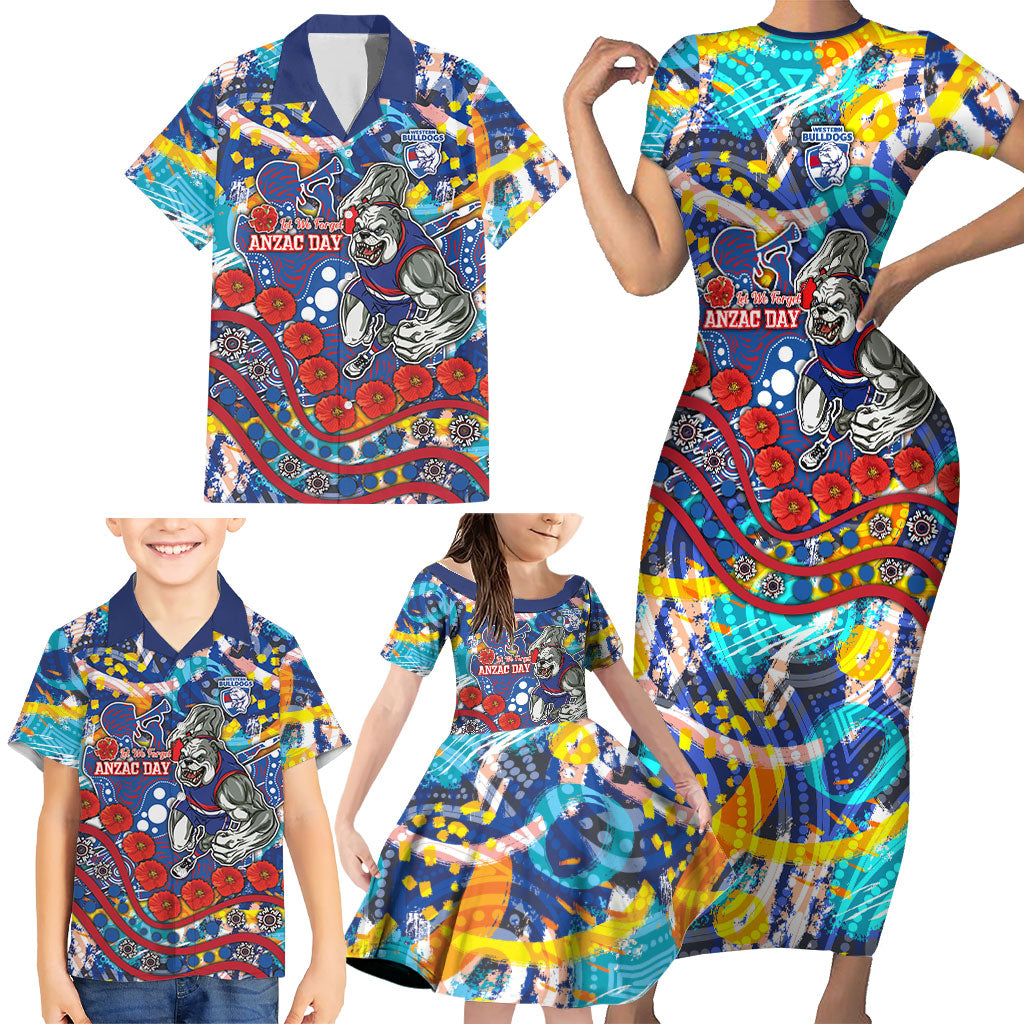 Western Bulldogs ANZAC Day Family Matching Short Sleeve Bodycon Dress and Hawaiian Shirt Aboriginal Dot Art Indigenous Australian Cultural