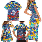 Western Bulldogs ANZAC Day Family Matching Short Sleeve Bodycon Dress and Hawaiian Shirt Aboriginal Dot Art Indigenous Australian Cultural