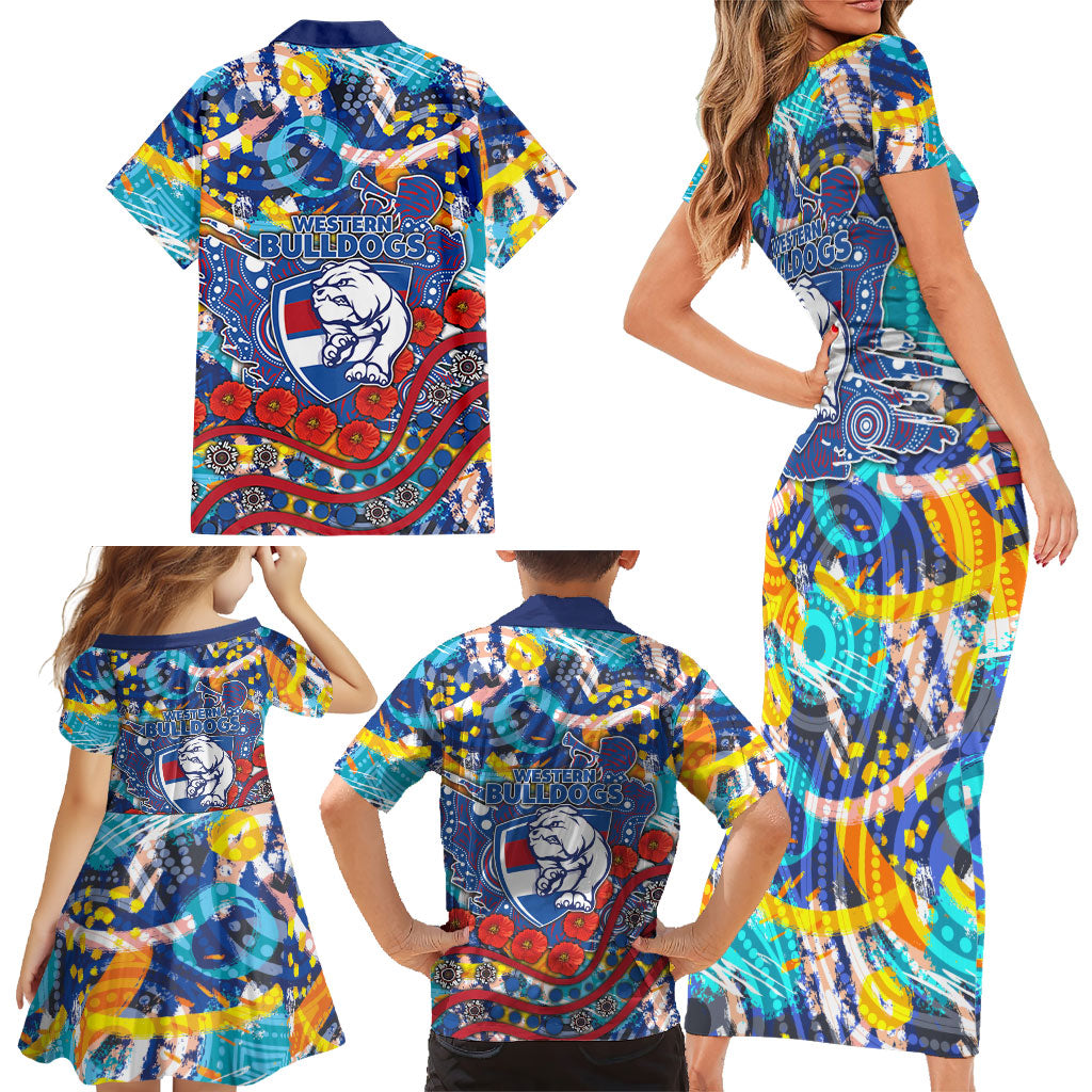 Western Bulldogs ANZAC Day Family Matching Short Sleeve Bodycon Dress and Hawaiian Shirt Aboriginal Dot Art Indigenous Australian Cultural
