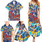 Western Bulldogs ANZAC Day Family Matching Summer Maxi Dress and Hawaiian Shirt Aboriginal Dot Art Indigenous Australian Cultural