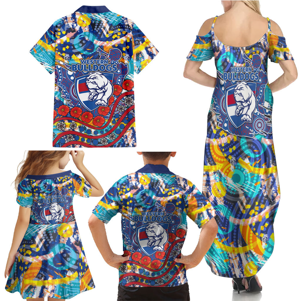 Western Bulldogs ANZAC Day Family Matching Summer Maxi Dress and Hawaiian Shirt Aboriginal Dot Art Indigenous Australian Cultural
