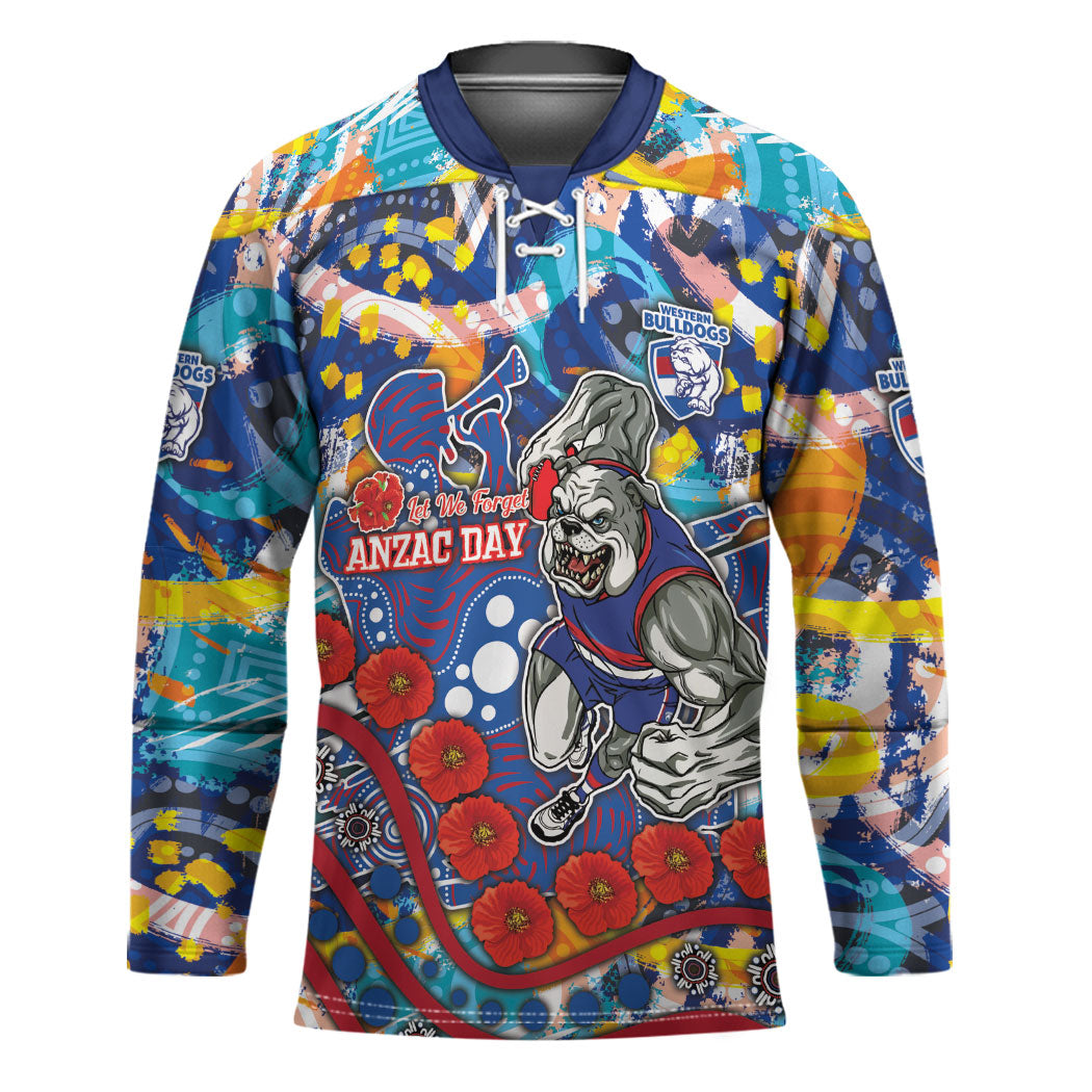 Western Bulldogs ANZAC Day Hockey Jersey Aboriginal Dot Art Indigenous Australian Cultural