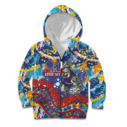 Western Bulldogs ANZAC Day Kid Hoodie Aboriginal Dot Art Indigenous Australian Cultural