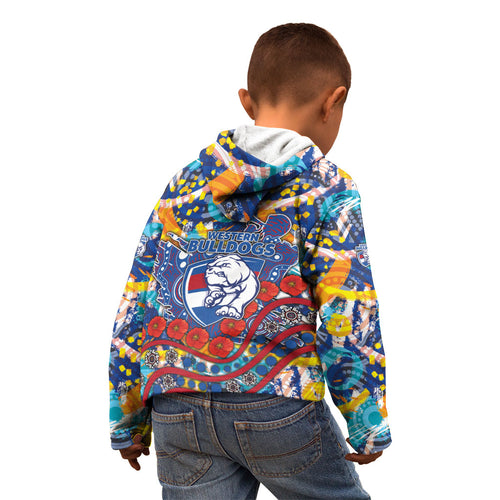 Western Bulldogs ANZAC Day Kid Hoodie Aboriginal Dot Art Indigenous Australian Cultural