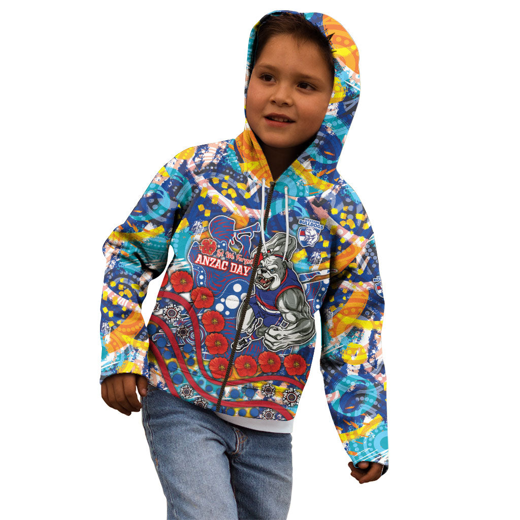 Western Bulldogs ANZAC Day Kid Hoodie Aboriginal Dot Art Indigenous Australian Cultural