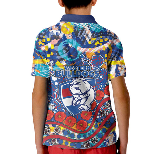 Western Bulldogs ANZAC Day Kid Polo Shirt Aboriginal Dot Art Indigenous Australian Cultural