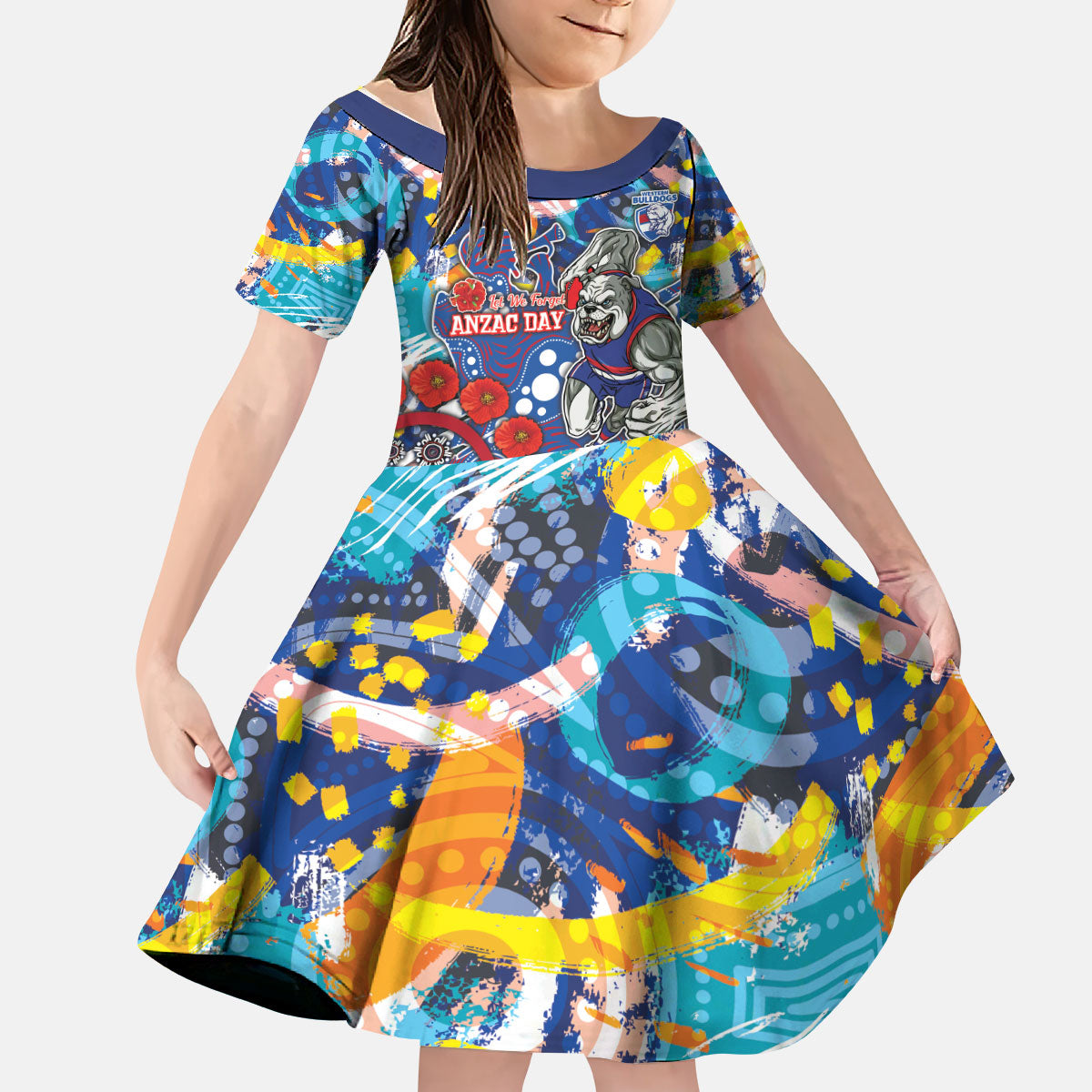 Western Bulldogs ANZAC Day Kid Short Sleeve Dress Aboriginal Dot Art Indigenous Australian Cultural