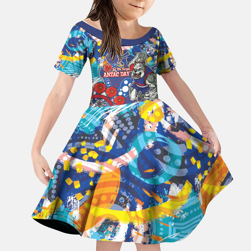 Western Bulldogs ANZAC Day Kid Short Sleeve Dress Aboriginal Dot Art Indigenous Australian Cultural
