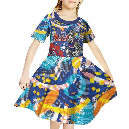Western Bulldogs ANZAC Day Kid Short Sleeve Dress Aboriginal Dot Art Indigenous Australian Cultural