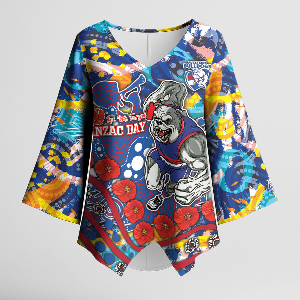 Western Bulldogs ANZAC Day Kimono Sleeve Blouse Aboriginal Dot Art Indigenous Australian Cultural