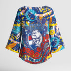 Western Bulldogs ANZAC Day Kimono Sleeve Blouse Aboriginal Dot Art Indigenous Australian Cultural
