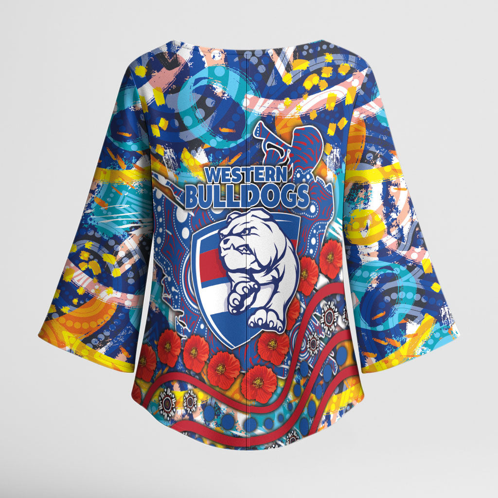 Western Bulldogs ANZAC Day Kimono Sleeve Blouse Aboriginal Dot Art Indigenous Australian Cultural