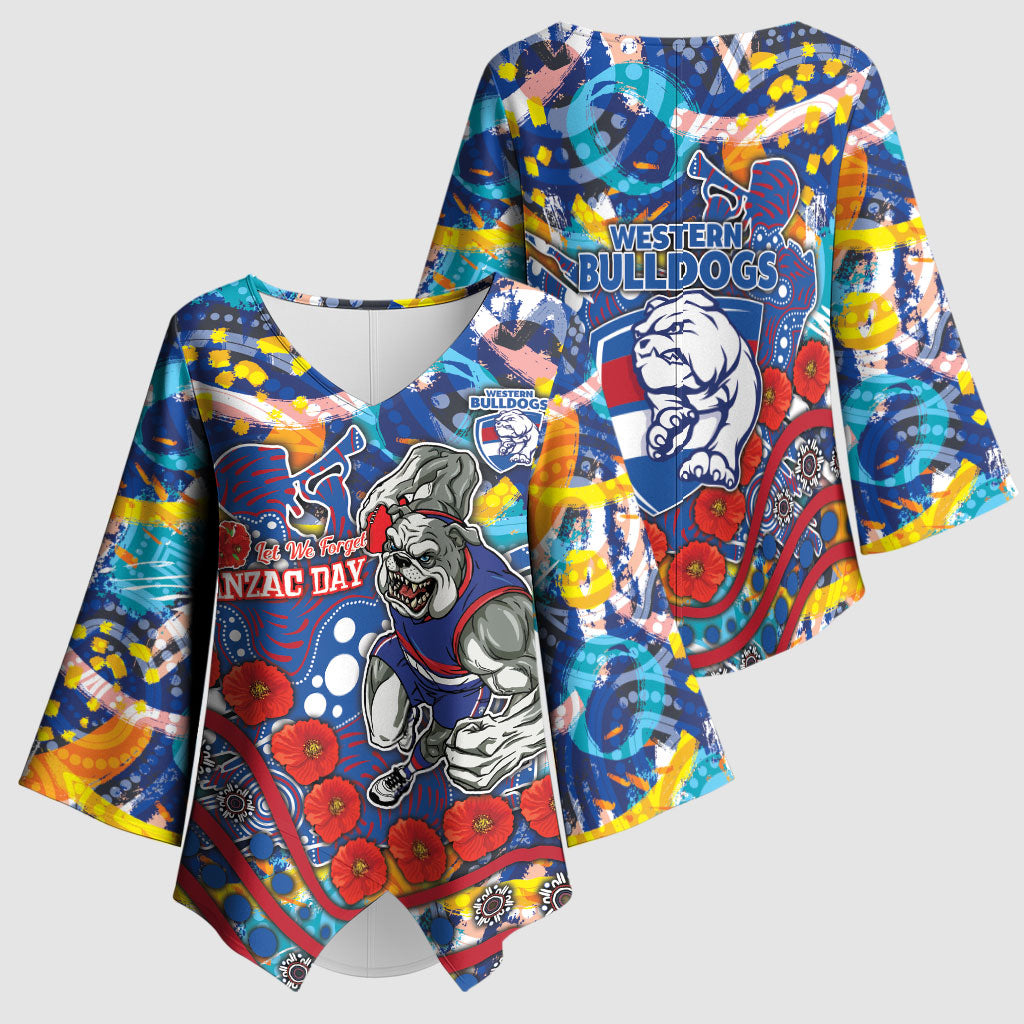 Western Bulldogs ANZAC Day Kimono Sleeve Blouse Aboriginal Dot Art Indigenous Australian Cultural