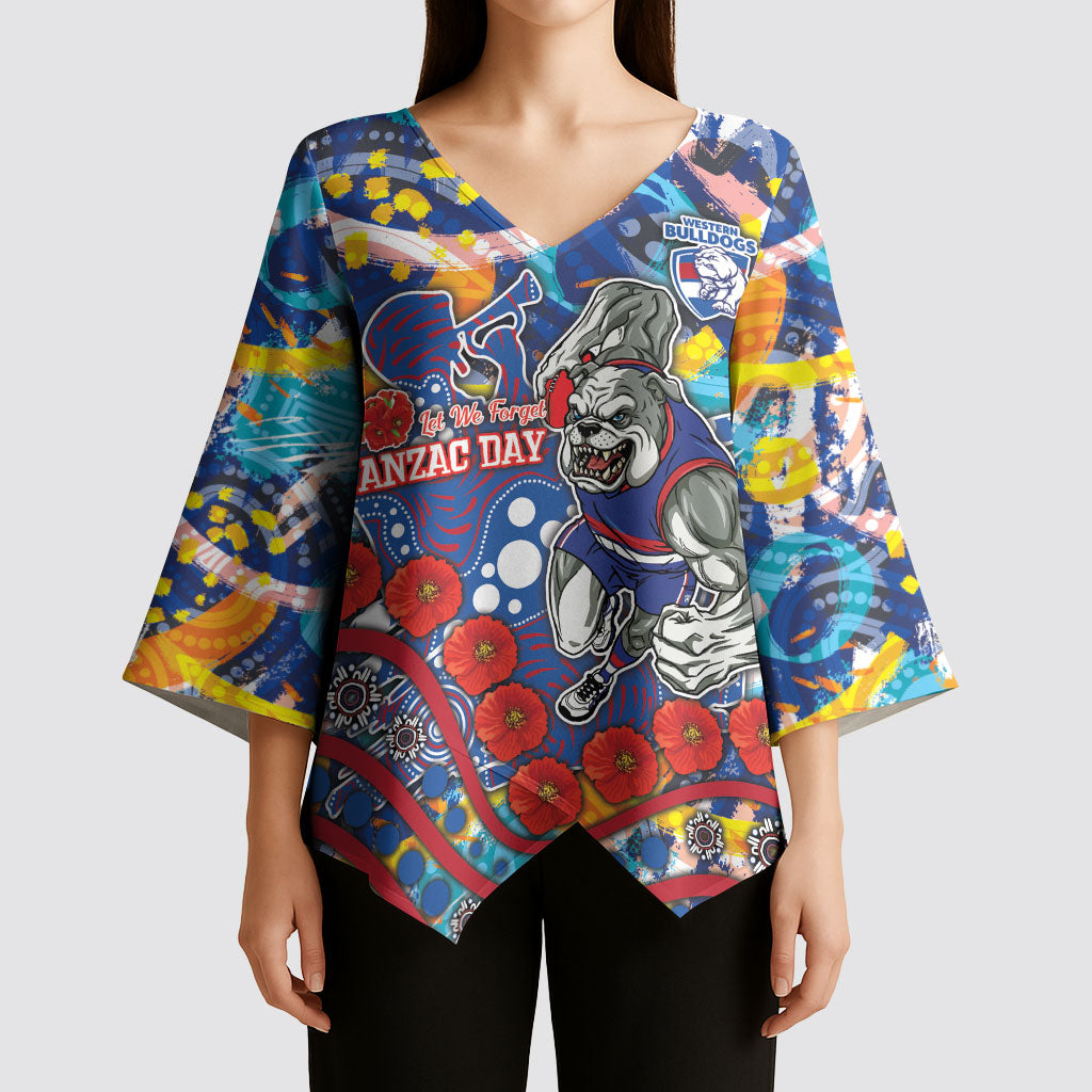 Western Bulldogs ANZAC Day Kimono Sleeve Blouse Aboriginal Dot Art Indigenous Australian Cultural