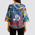 Western Bulldogs ANZAC Day Kimono Sleeve Blouse Aboriginal Dot Art Indigenous Australian Cultural