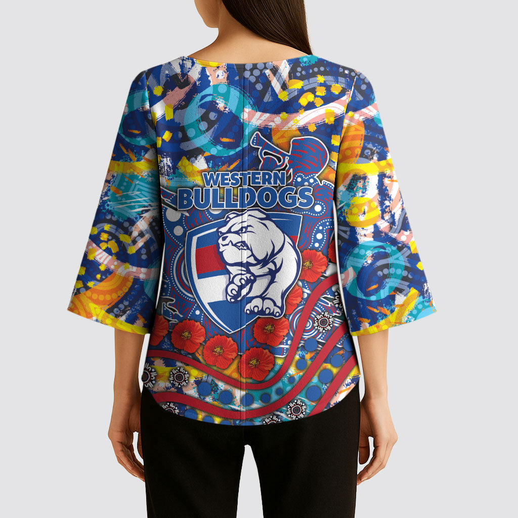 Western Bulldogs ANZAC Day Kimono Sleeve Blouse Aboriginal Dot Art Indigenous Australian Cultural