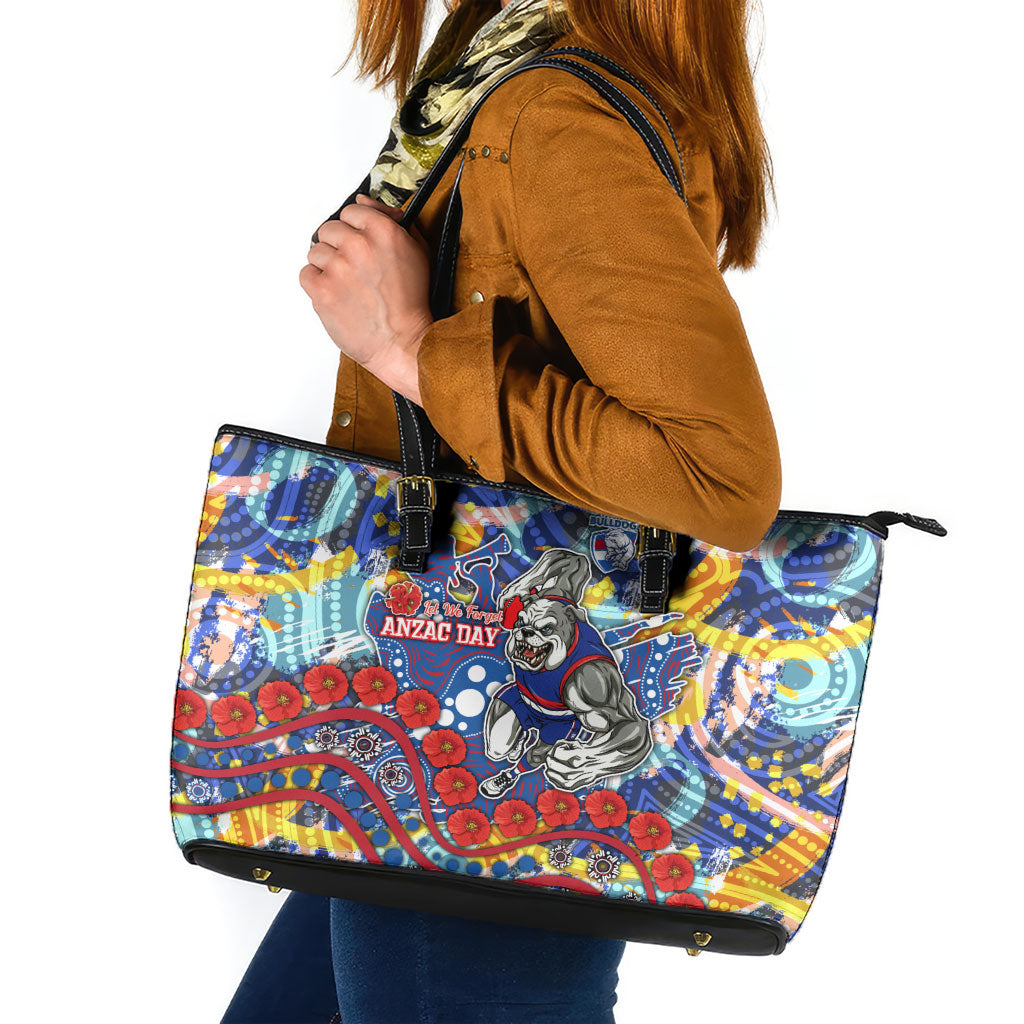 Western Bulldogs ANZAC Day Leather Tote Bag Aboriginal Dot Art Indigenous Australian Cultural