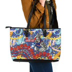 Western Bulldogs ANZAC Day Leather Tote Bag Aboriginal Dot Art Indigenous Australian Cultural