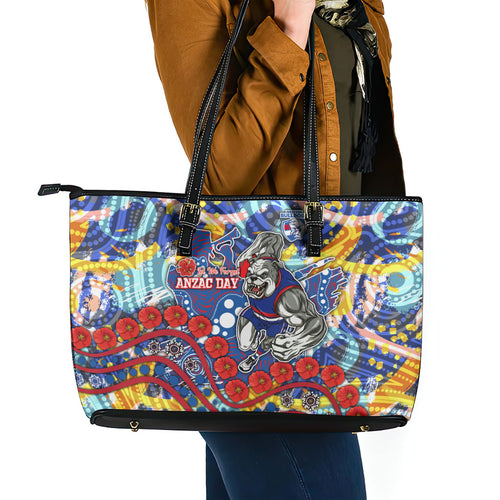 Western Bulldogs ANZAC Day Leather Tote Bag Aboriginal Dot Art Indigenous Australian Cultural