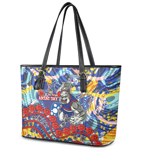 Western Bulldogs ANZAC Day Leather Tote Bag Aboriginal Dot Art Indigenous Australian Cultural
