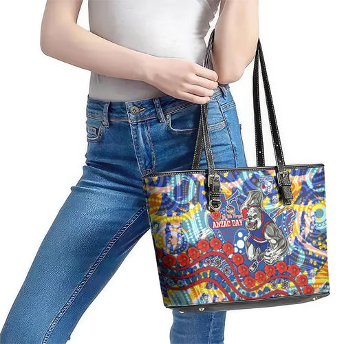 Western Bulldogs ANZAC Day Leather Tote Bag Aboriginal Dot Art Indigenous Australian Cultural