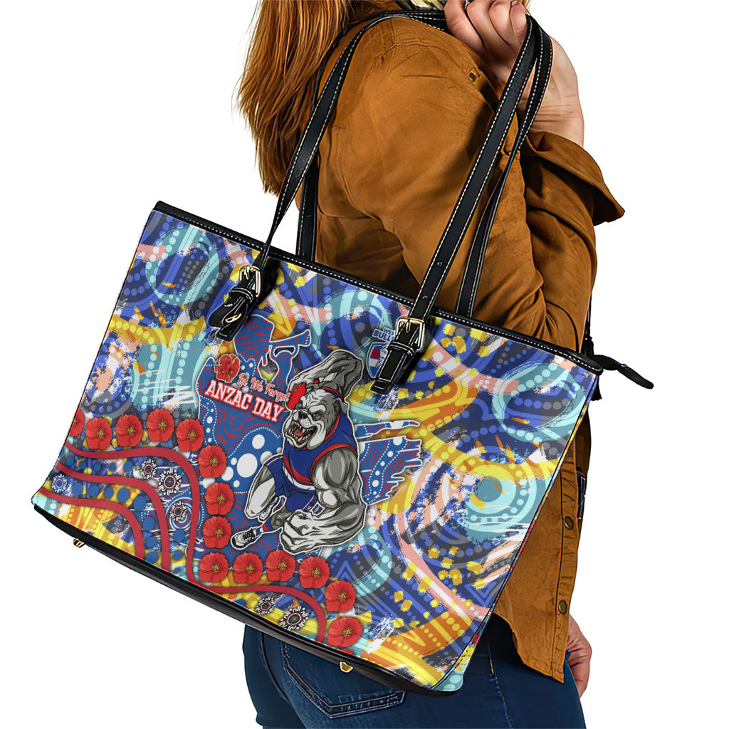 Western Bulldogs ANZAC Day Leather Tote Bag Aboriginal Dot Art Indigenous Australian Cultural