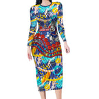 Western Bulldogs ANZAC Day Long Sleeve Bodycon Dress Aboriginal Dot Art Indigenous Australian Cultural
