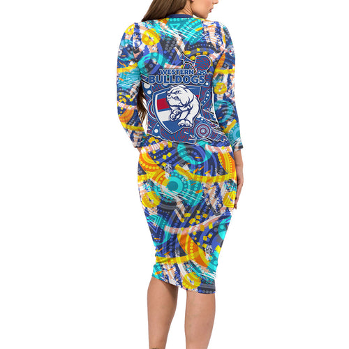 Western Bulldogs ANZAC Day Long Sleeve Bodycon Dress Aboriginal Dot Art Indigenous Australian Cultural