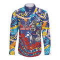 Western Bulldogs ANZAC Day Long Sleeve Button Shirt Aboriginal Dot Art Indigenous Australian Cultural