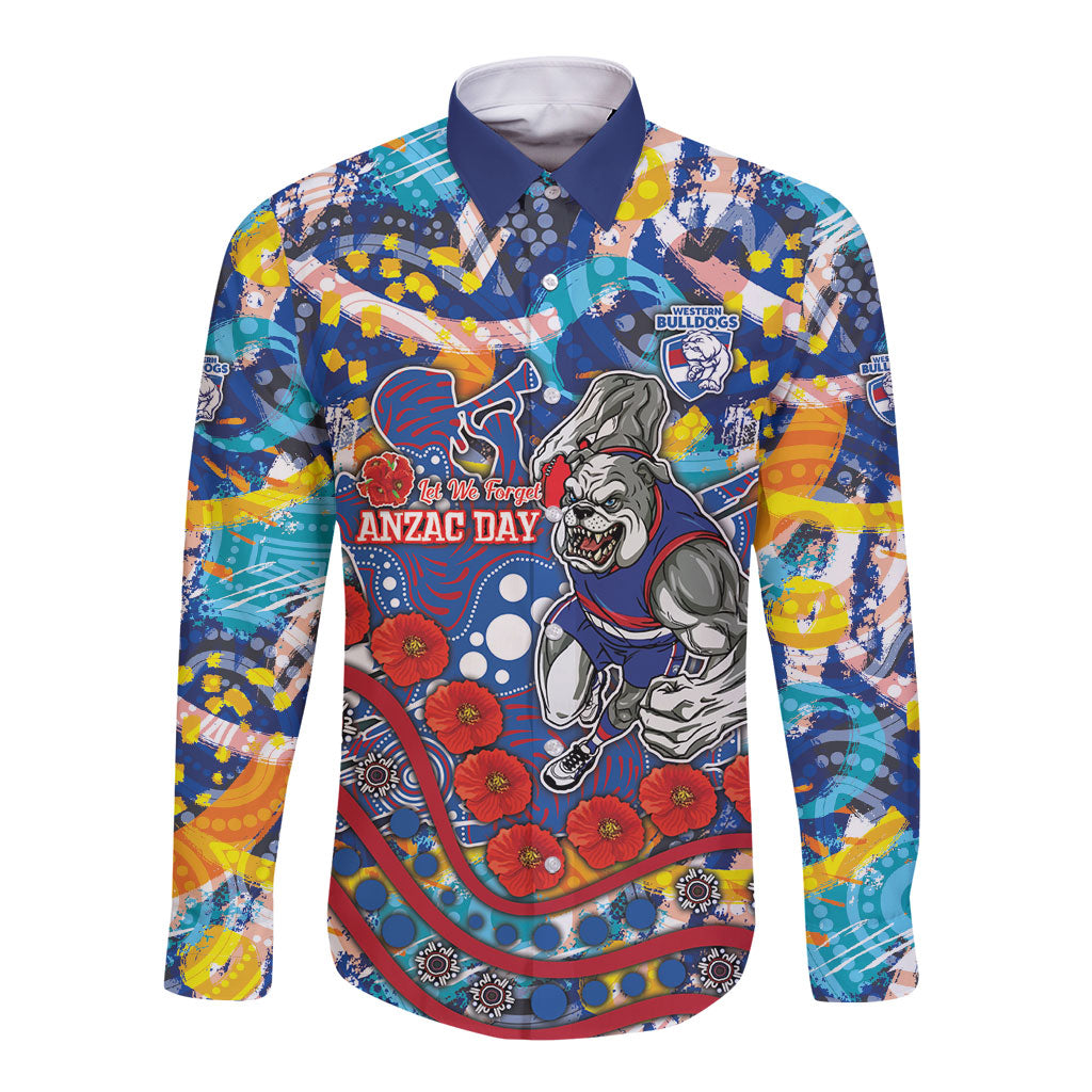 Western Bulldogs ANZAC Day Long Sleeve Button Shirt Aboriginal Dot Art Indigenous Australian Cultural