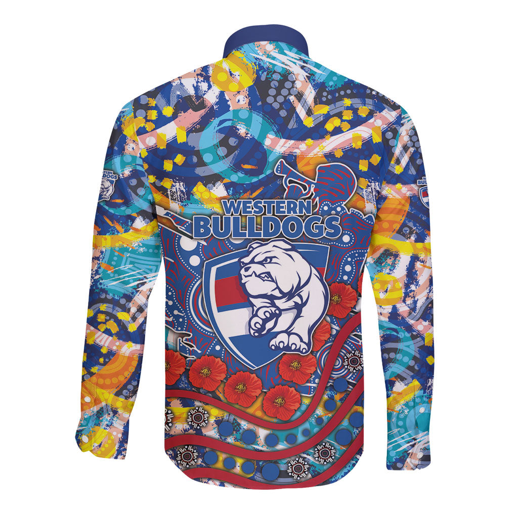 Western Bulldogs ANZAC Day Long Sleeve Button Shirt Aboriginal Dot Art Indigenous Australian Cultural