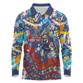 Western Bulldogs ANZAC Day Long Sleeve Polo Shirt Aboriginal Dot Art Indigenous Australian Cultural