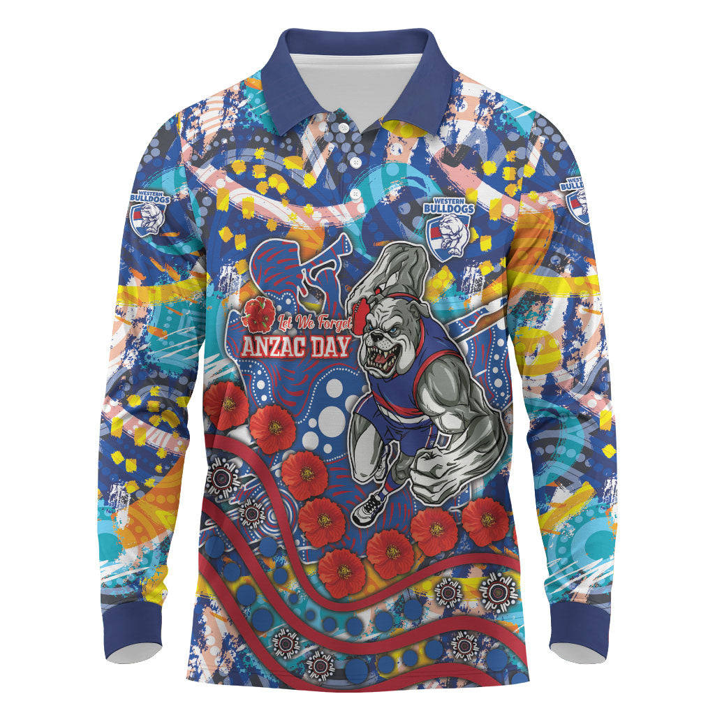 Western Bulldogs ANZAC Day Long Sleeve Polo Shirt Aboriginal Dot Art Indigenous Australian Cultural