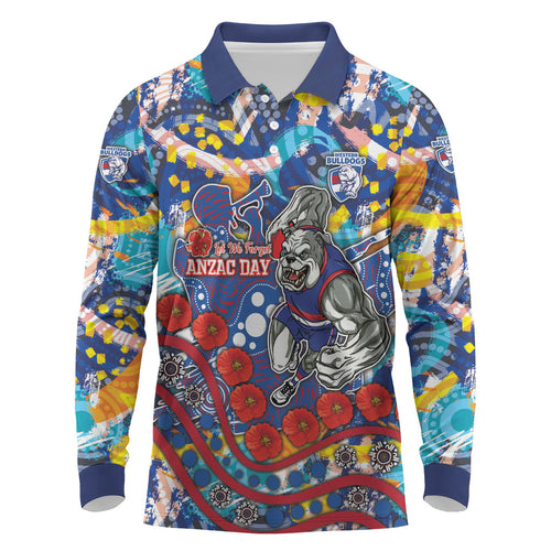Western Bulldogs ANZAC Day Long Sleeve Polo Shirt Aboriginal Dot Art Indigenous Australian Cultural