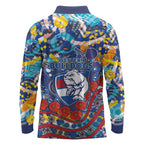 Western Bulldogs ANZAC Day Long Sleeve Polo Shirt Aboriginal Dot Art Indigenous Australian Cultural
