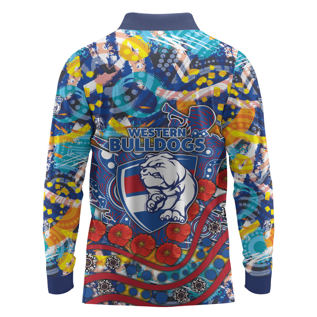Western Bulldogs ANZAC Day Long Sleeve Polo Shirt Aboriginal Dot Art Indigenous Australian Cultural