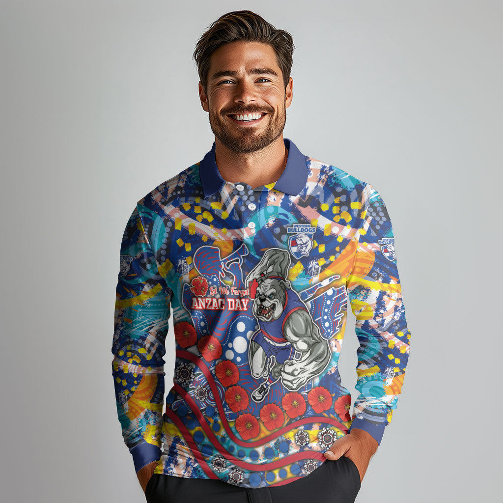Western Bulldogs ANZAC Day Long Sleeve Polo Shirt Aboriginal Dot Art Indigenous Australian Cultural