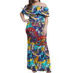 Western Bulldogs ANZAC Day Off Shoulder Maxi Dress Aboriginal Dot Art Indigenous Australian Cultural