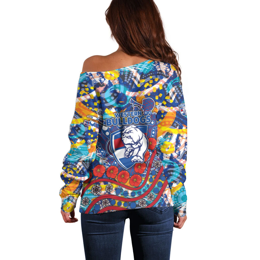 Western Bulldogs ANZAC Day Off Shoulder Sweater Aboriginal Dot Art Indigenous Australian Cultural
