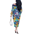 Western Bulldogs ANZAC Day Off The Shoulder Long Sleeve Dress Aboriginal Dot Art Indigenous Australian Cultural