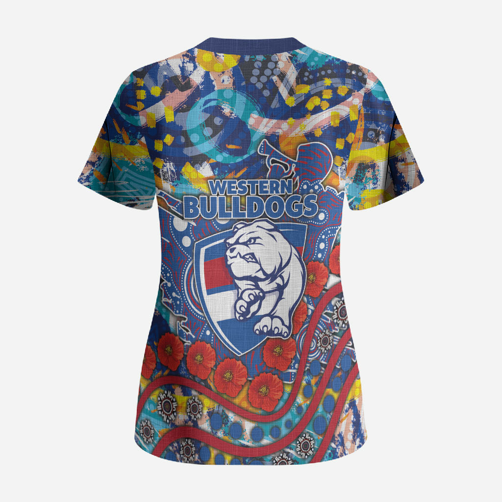 Western Bulldogs ANZAC Day Scrub Top Aboriginal Dot Art Indigenous Australian Cultural
