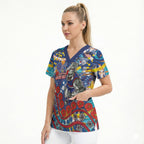 Western Bulldogs ANZAC Day Scrub Top Aboriginal Dot Art Indigenous Australian Cultural