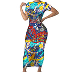Western Bulldogs ANZAC Day Short Sleeve Bodycon Dress Aboriginal Dot Art Indigenous Australian Cultural