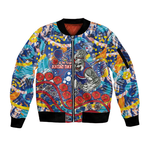 Western Bulldogs ANZAC Day Sleeve Zip Bomber Jacket Aboriginal Dot Art Indigenous Australian Cultural