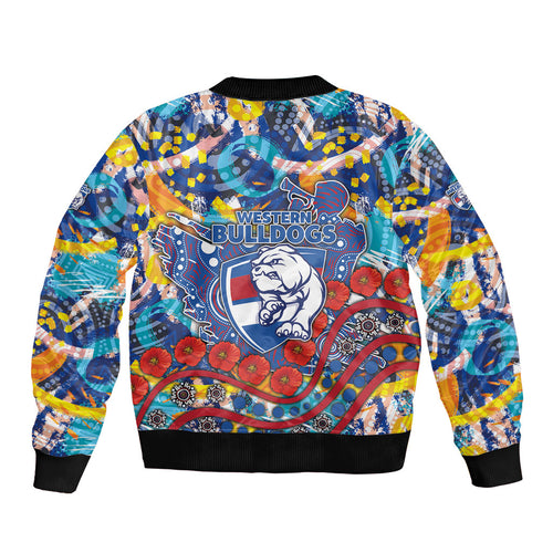Western Bulldogs ANZAC Day Sleeve Zip Bomber Jacket Aboriginal Dot Art Indigenous Australian Cultural