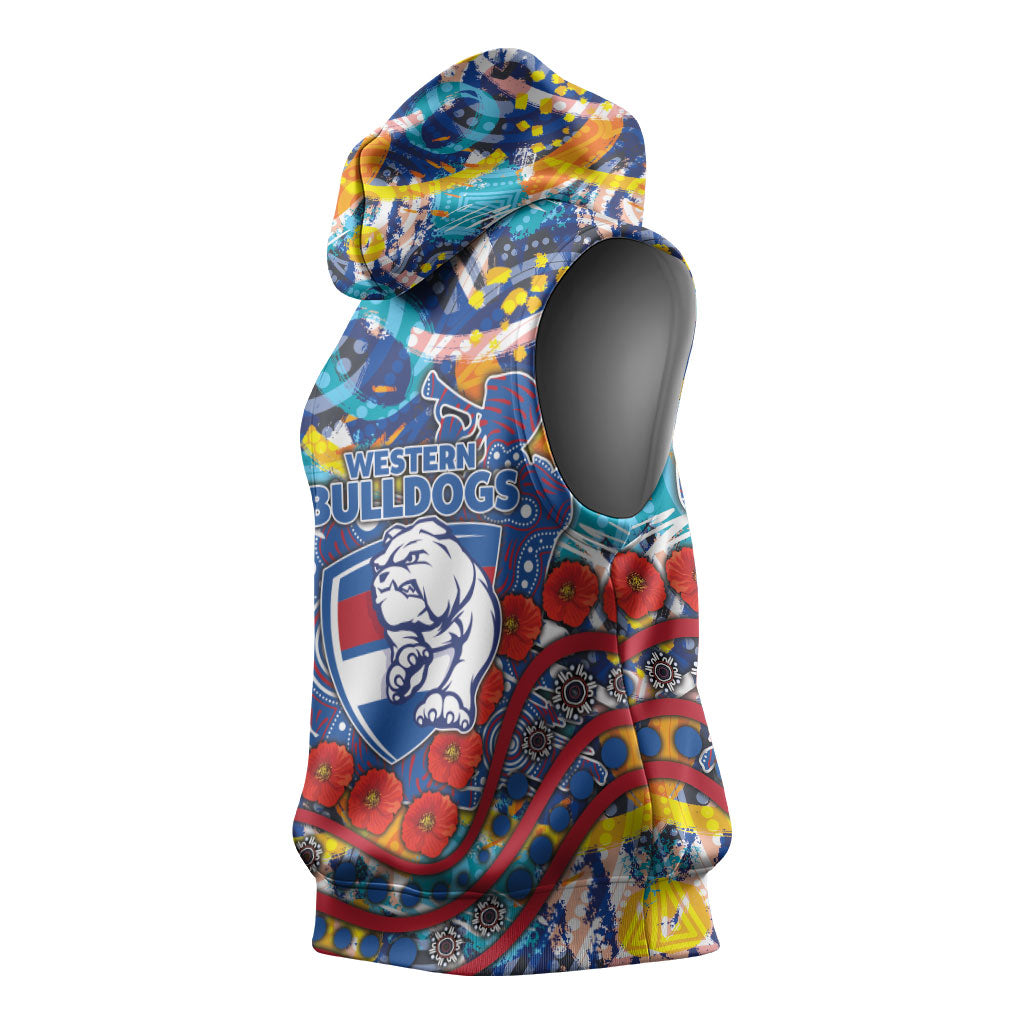 Western Bulldogs ANZAC Day Sleeveless Hoodie Aboriginal Dot Art Indigenous Australian Cultural