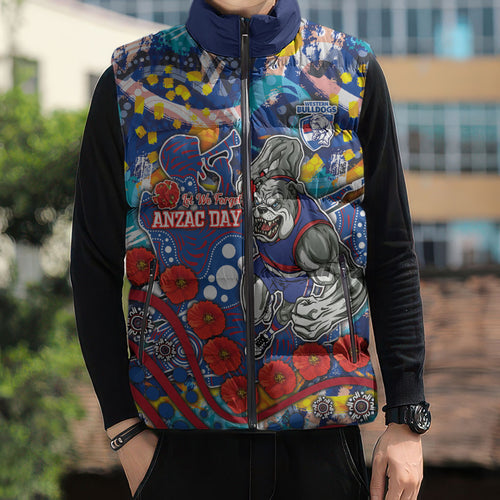 Western Bulldogs ANZAC Day Sleeveless Puffer Jacket Aboriginal Dot Art Indigenous Australian Cultural