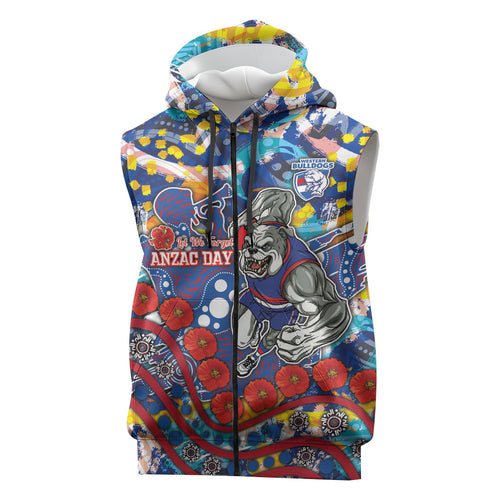 Western Bulldogs ANZAC Day Sleeveless Zip Hoodie Aboriginal Dot Art Indigenous Australian Cultural