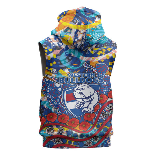 Western Bulldogs ANZAC Day Sleeveless Zip Hoodie Aboriginal Dot Art Indigenous Australian Cultural