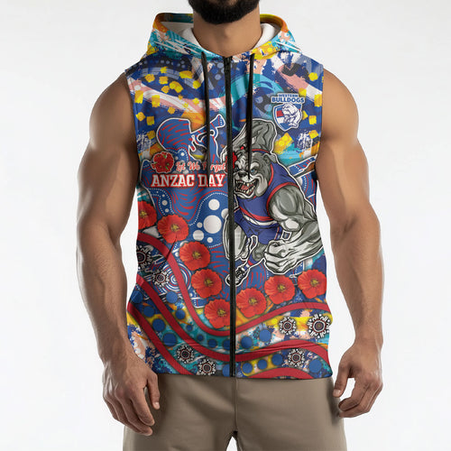 Western Bulldogs ANZAC Day Sleeveless Zip Hoodie Aboriginal Dot Art Indigenous Australian Cultural